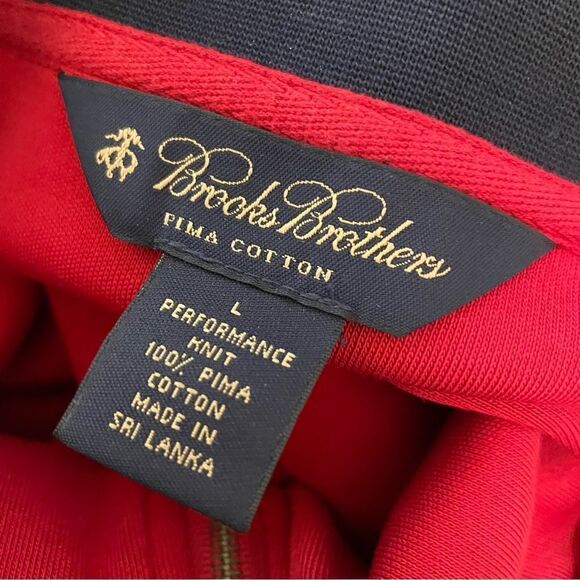 Brooks Brothers Pima Cotton Quarter Zip Long Sleeves Red Navy Size L - Picture 7 of 7